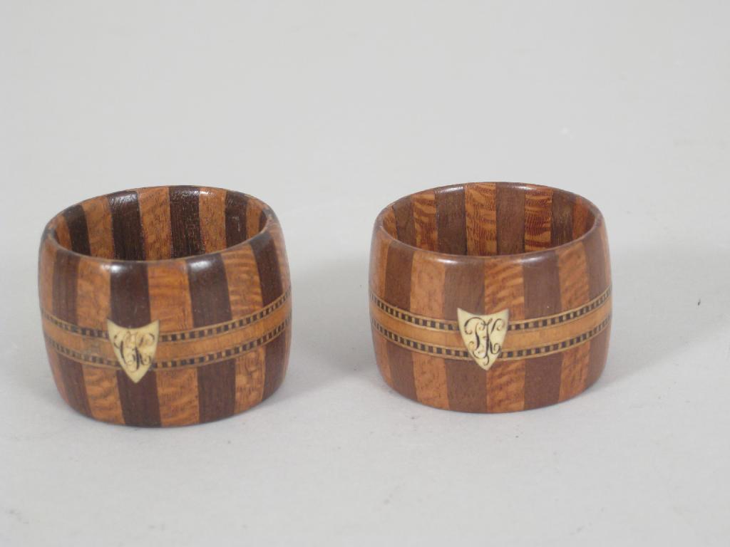 Appraisal: Pair of treen Napkin Rings with ivory inlaid cartouche bearing