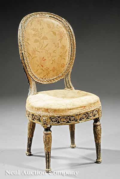 Appraisal: A Good Louis XVI Gilt and Black Painted Side Chair