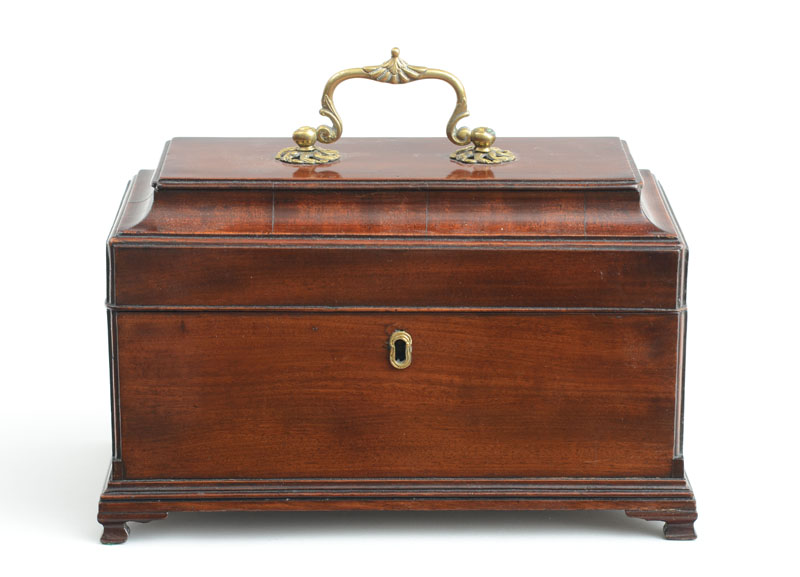 Appraisal: GEORGE II MAHOGANY TEA CADDY The flat domed top with