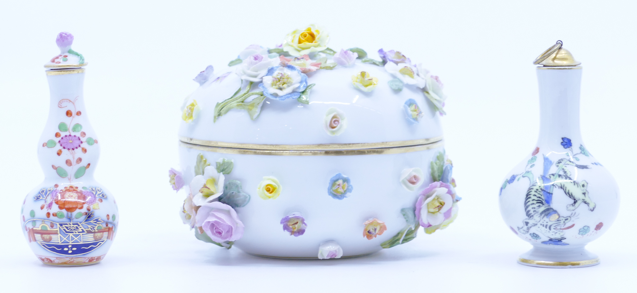 Appraisal: pc Meissen Porcelain Dresser Box and Scent Bottles '' to