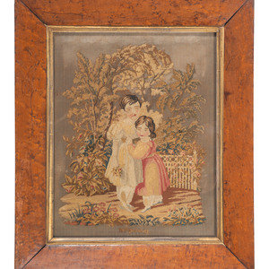 Appraisal: A Victorian Framed Needlework of Two Children th Century x