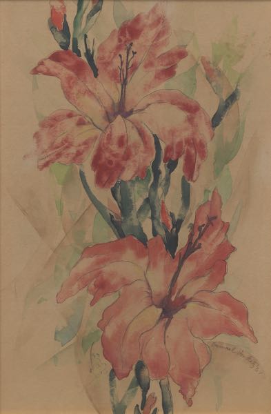 Appraisal: SAMUEL BOOKATZ AMERICAN - x sight size Lilies Watercolor on