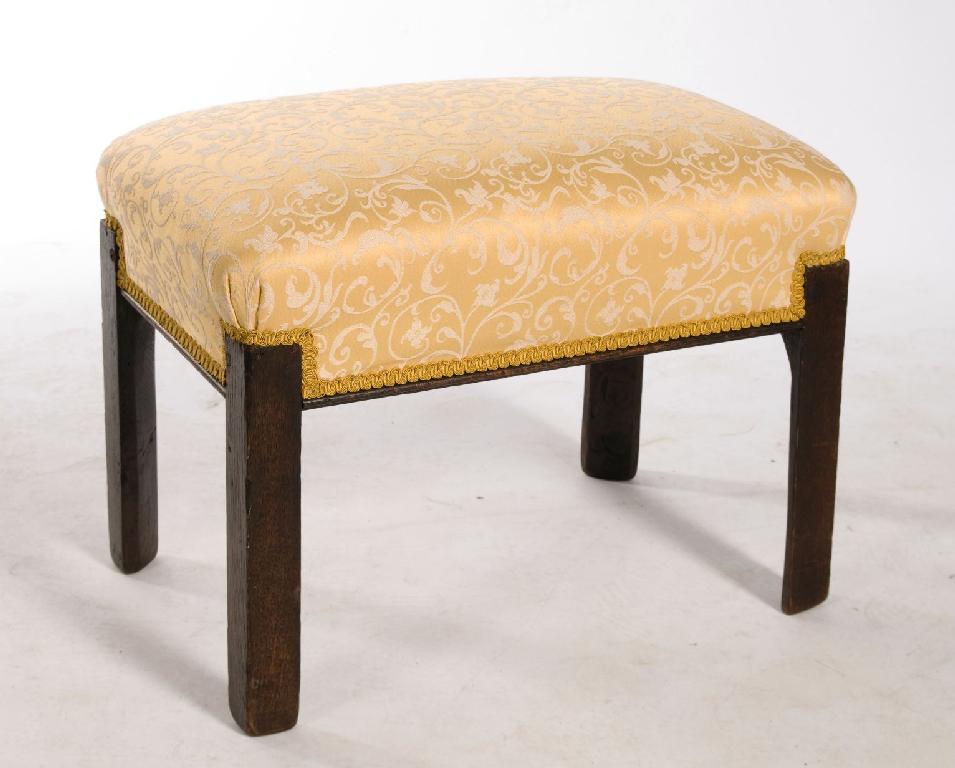 Appraisal: GEORGE III OAK UPHOLSTERED STOOL raised on plain chamfered legs