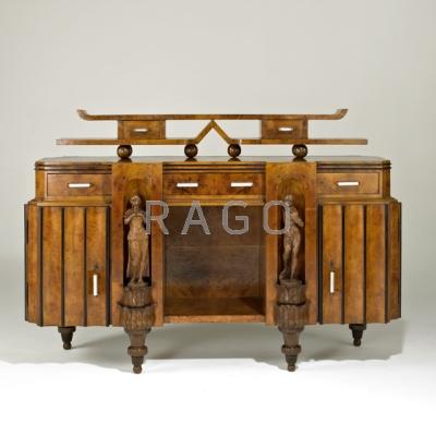 Appraisal: ITALIAN ART DECO Sideboard s Burled walnut lacquered wood aluminum