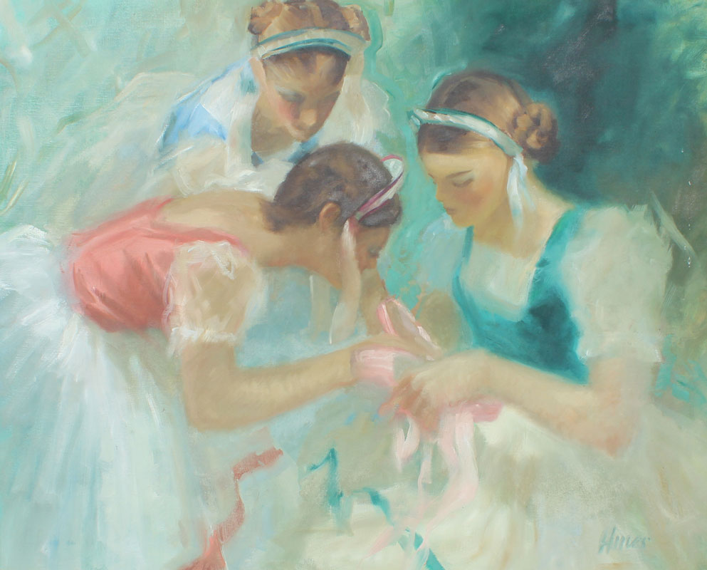 Appraisal: HINES Charles American th C ''Three Dancers with Slipper'' Oil