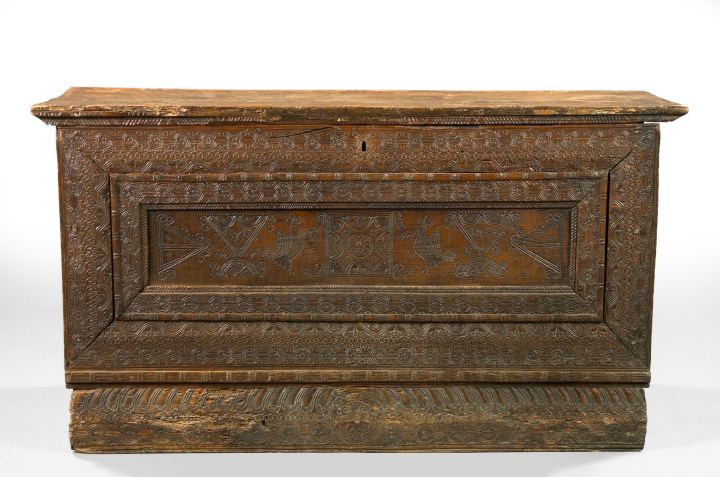 Appraisal: Italian Carved Oak Coffer first quarter th century the rectangular