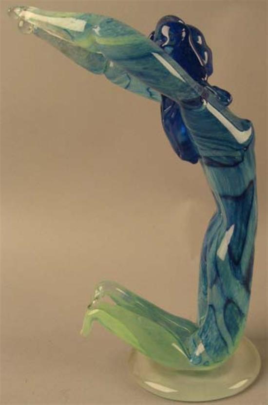 Appraisal: Blue Glass Woman in yoga pose Illegible signature and dated