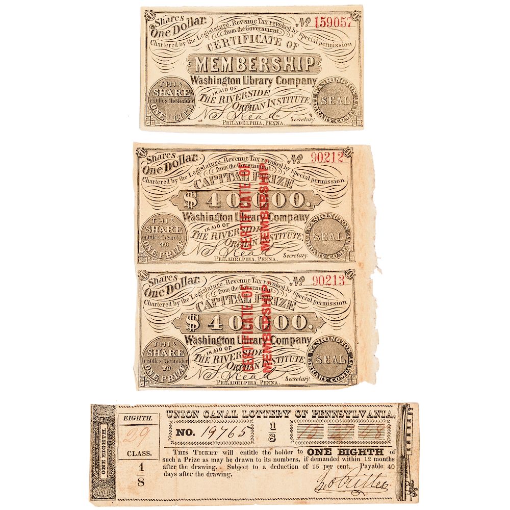 Appraisal: c to Collection of Mixed Scarce Early American Lottery Tickets