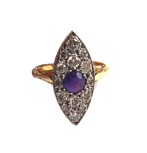 Appraisal: An ct gold diamond and amethyst set marquise shaped cluster