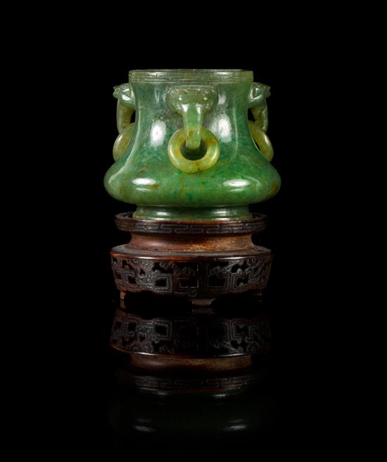 Appraisal: Sale Lot A Chinese Green Jadeite Jar raised on a