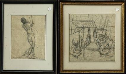 Appraisal: American School th Century Four Figural Studies Various media on