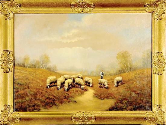 Appraisal: B Sluiter Continental mid th century SHEEP GRAZING oil on