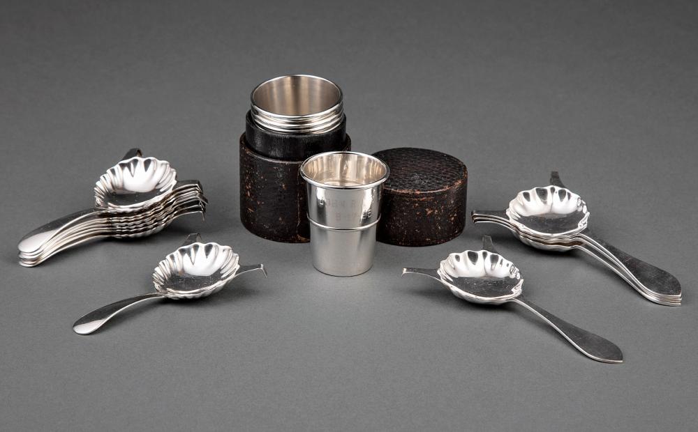 Appraisal: Set of Four Sterling Silver Shot Glasses in a Leather