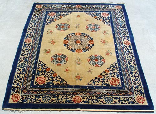 Appraisal: BLUE CREAM CHINESE STYLE INDIAN CARPET Approx ' '' x