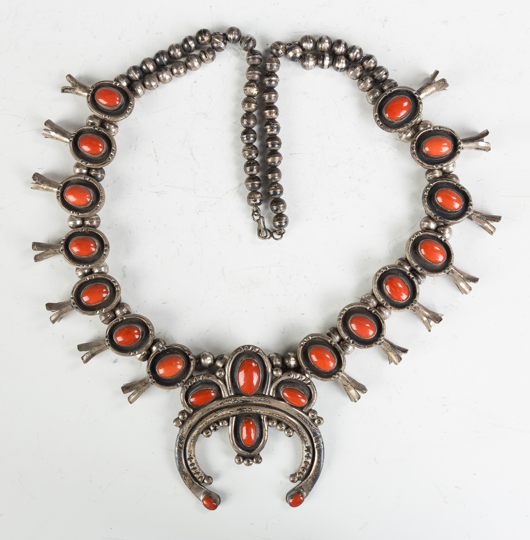 Appraisal: Vintage Navajo Silver and Coral Squash Necklace