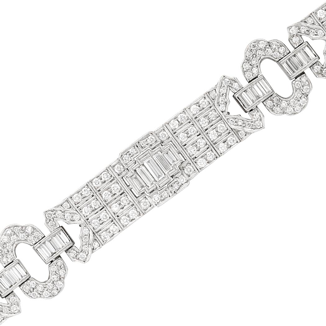 Appraisal: White Gold and Diamond Bracelet kt round baguette diamonds ap