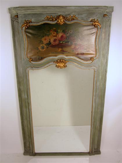 Appraisal: Louis XV style grey painted trumeau mirror The rectangular p