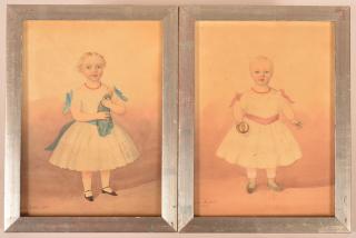 Appraisal: Pair of th Cent Folk Art Watercolor Paintings Pair of