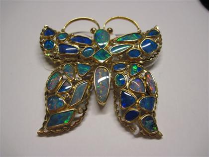 Appraisal: karat yellow gold and black opal butterfly brooch th century