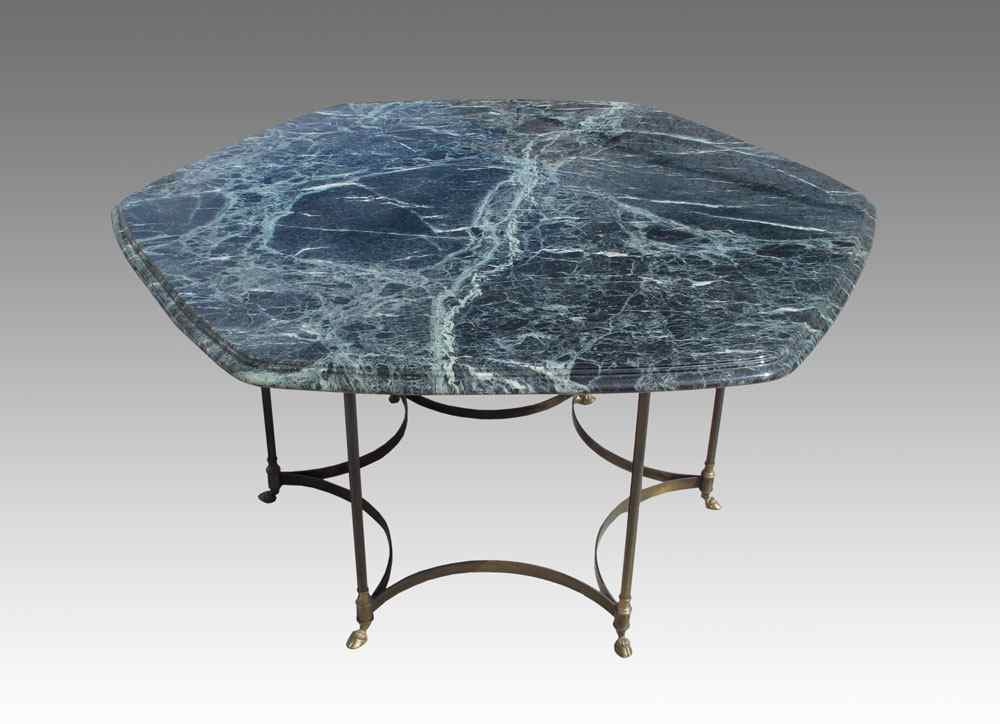 Appraisal: HEXAGONAL MARBLE TOP TABLE Heavy marble top on curved hexagonal