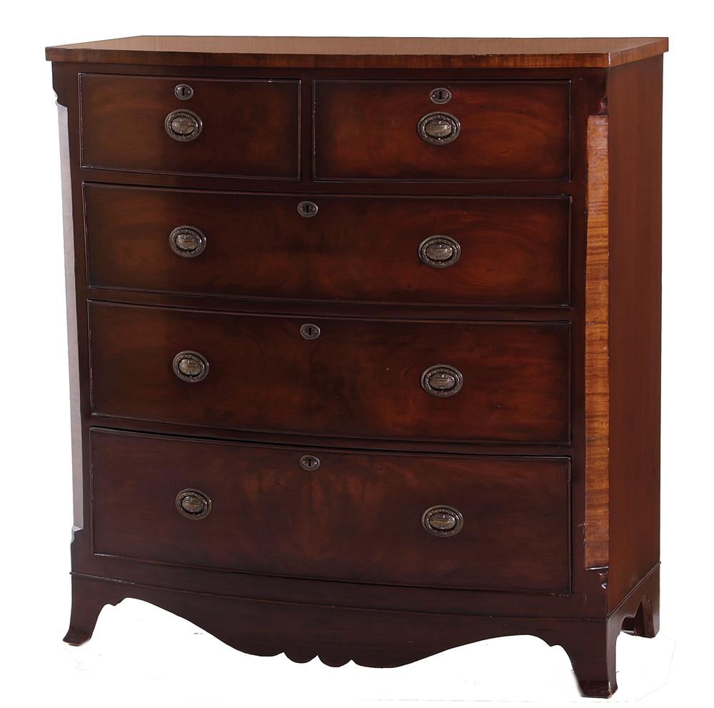 Appraisal: English inlaid mahogany bowfront chest of drawers circa two over