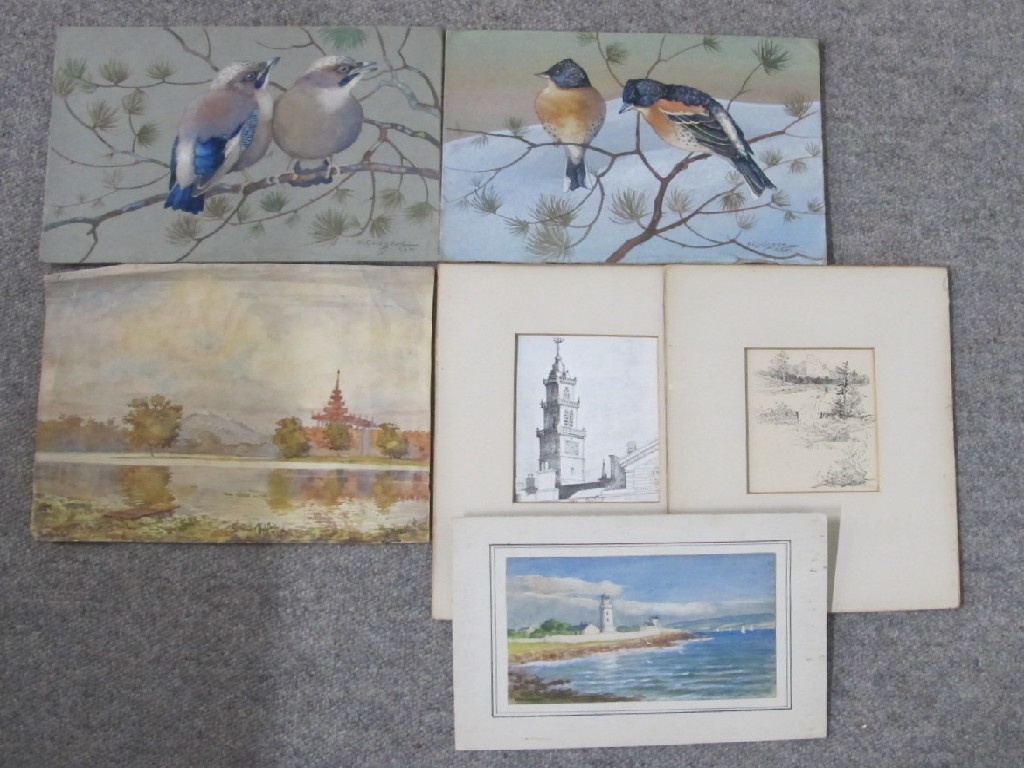 Appraisal: RALSTON GUDGEON RSW Two unframed watercolours 'Young Jays' and 'Bramble