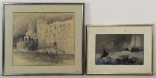 Appraisal: BROWNE George Elmer Two Works on Paper European Castle -