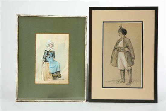 Appraisal: TWO FRAMED PORTRAITS Pastel of a man in a cape