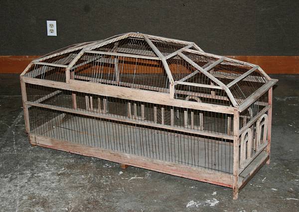 Appraisal: A Palladian style painted wood and wire birdcage early th