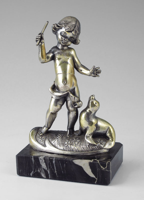 Appraisal: ITALIAN STERLING FIGURE OF GIRL WITH SEAL Figure of a