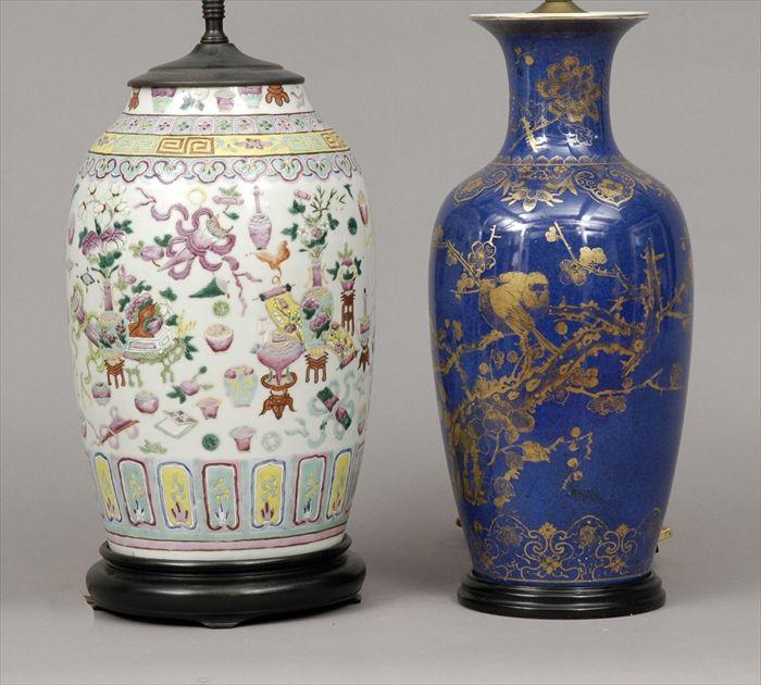 Appraisal: Two Chinese Porcelain Vases Mounted as Lamps to in to