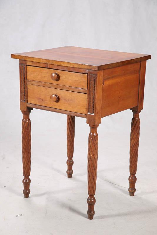 Appraisal: SHERATON TWO-DRAWER STAND Cherry and poplar with later carved leaves