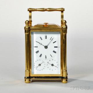 Appraisal: Austrian Quarter-striking Calendar Carriage Clock with Alarm c gilt-brass and