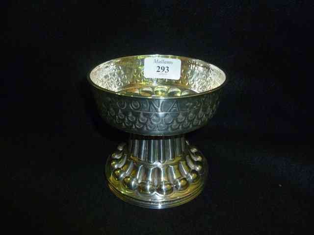 Appraisal: A SILVER FONT CUP on pedestal foot with engraved and