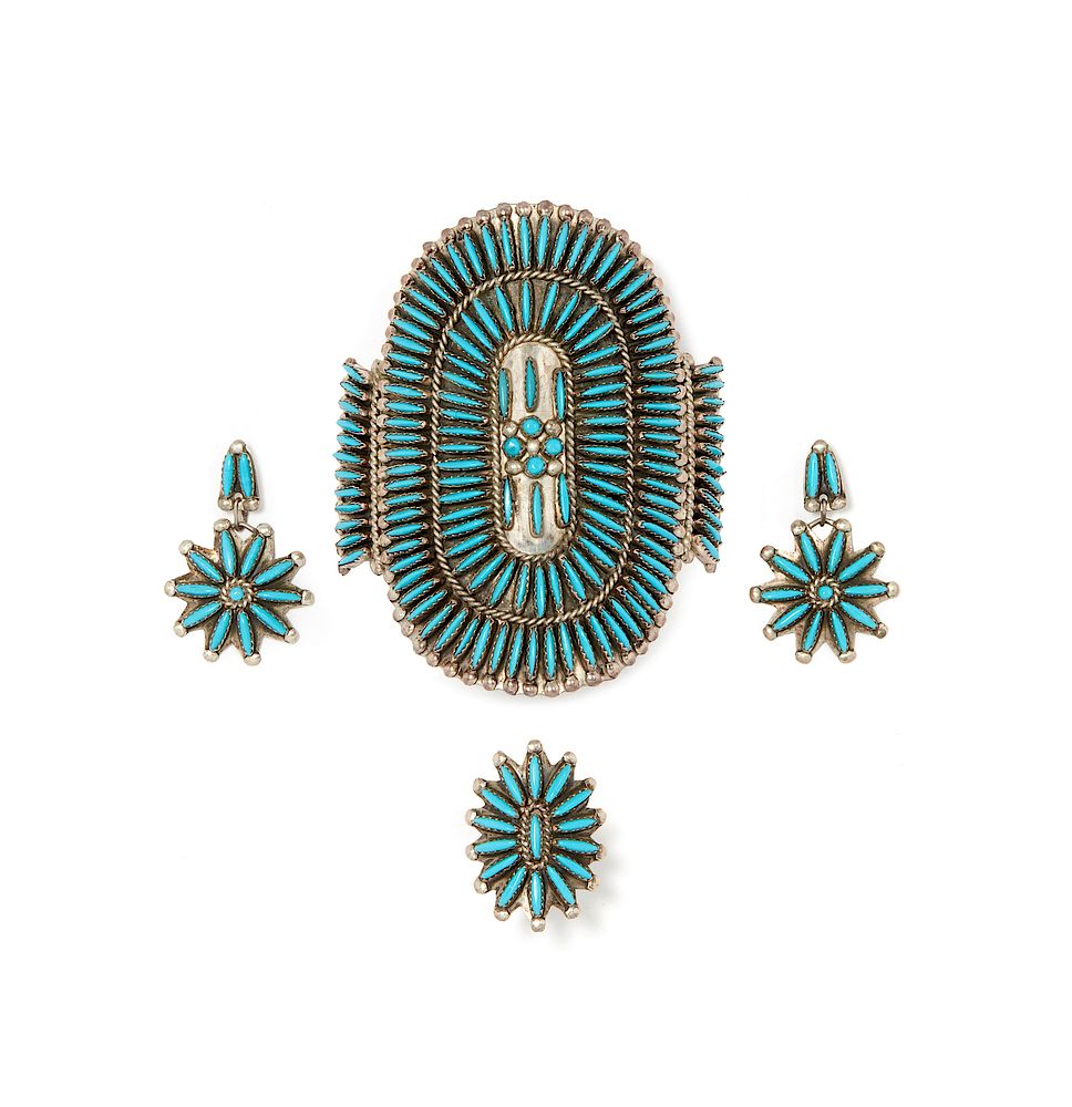 Appraisal: Zuni Silver and Turquoise Jewelry Suite Zuni silver and turquoise