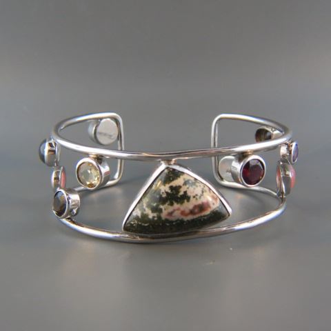 Appraisal: Sterling Silver Gemstone Bracelet fancy designer cuff with citrine pearls