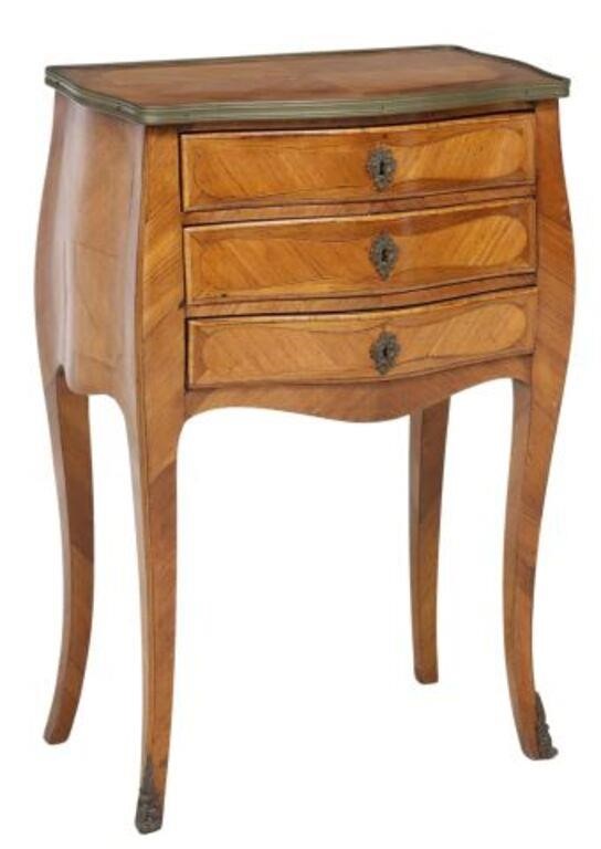 Appraisal: French Louis XV style matched-veneer nightstand th c shaped case