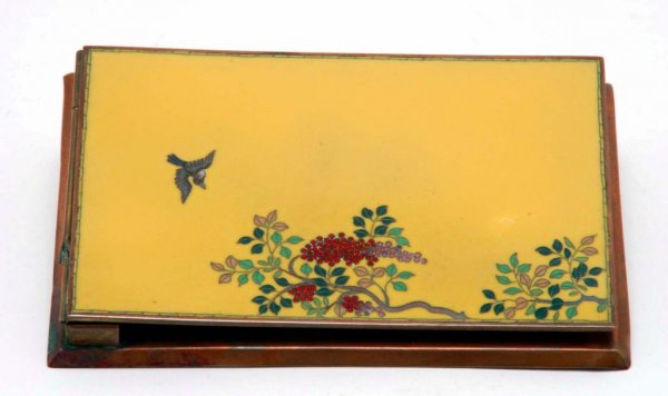 Appraisal: A cloisonne notepad holder Yellow ground with tree and bird