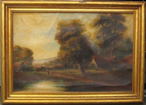 Appraisal: BARBIZON STYLE LANDSCAPE WITH FIGURES AND COTTAGES OIL Canvas ''