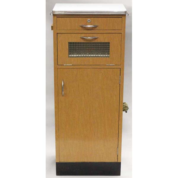 Appraisal: Vintage mid century barber shop sterilizer cabinet with linoleum top