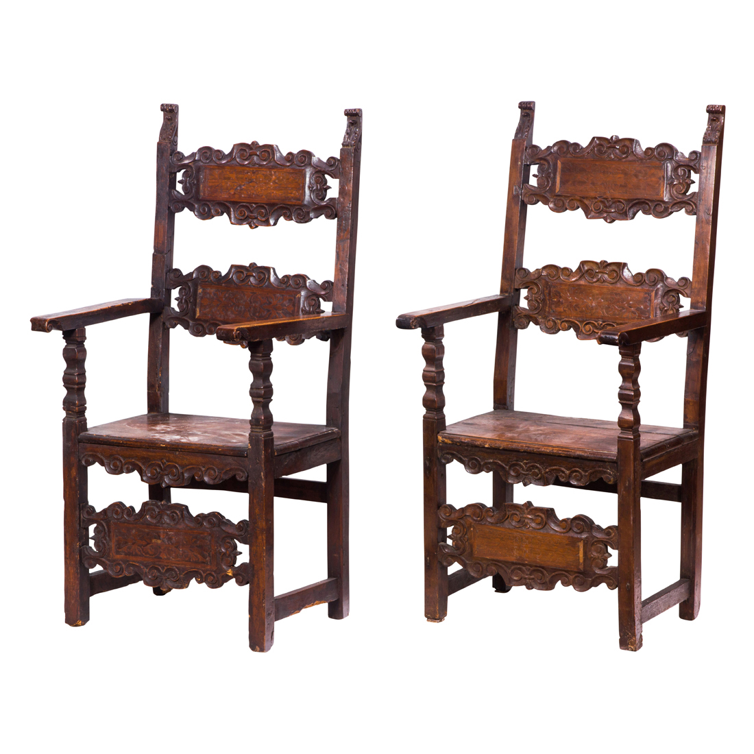 Appraisal: A PAIR OF ITALIAN LOMBARDO-VENETIAN WALNUT CHAIRS A pair of