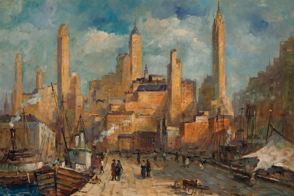 Appraisal: GEORGE MACRUM American - New York Dock Scene oil on