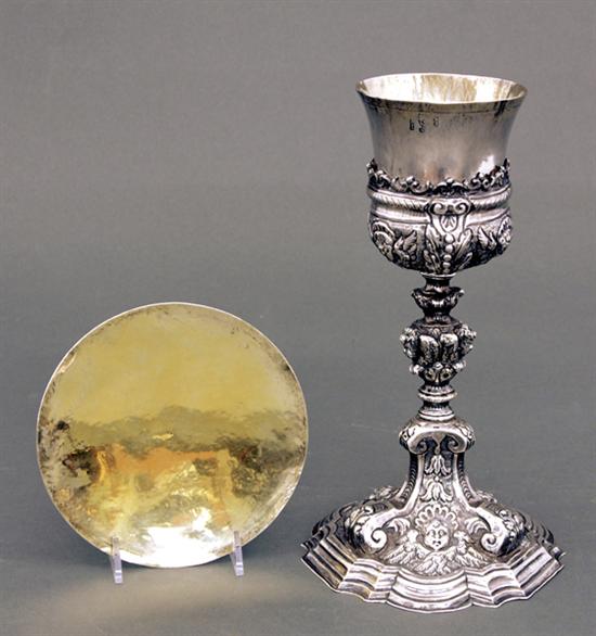 Appraisal: Continental silver chalice and paten th th century vasiform bowl