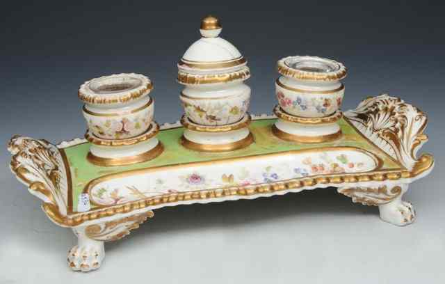 Appraisal: AN ENGLISH PORCELAIN INKSTAND circa painted flowers and with gilt