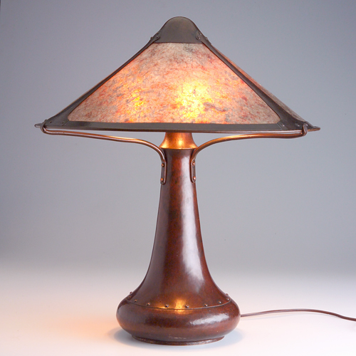 Appraisal: DIRK VAN ERP Hammered copper and mica lamp with a