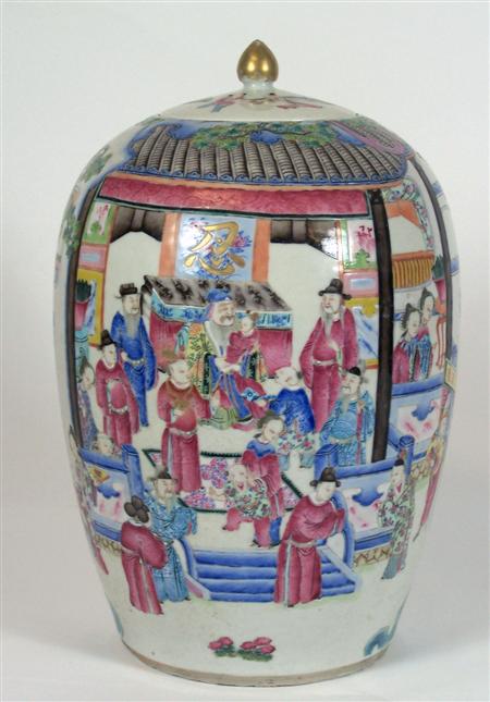 Appraisal: A th century Chinese porcelain famille rose oviform jar and