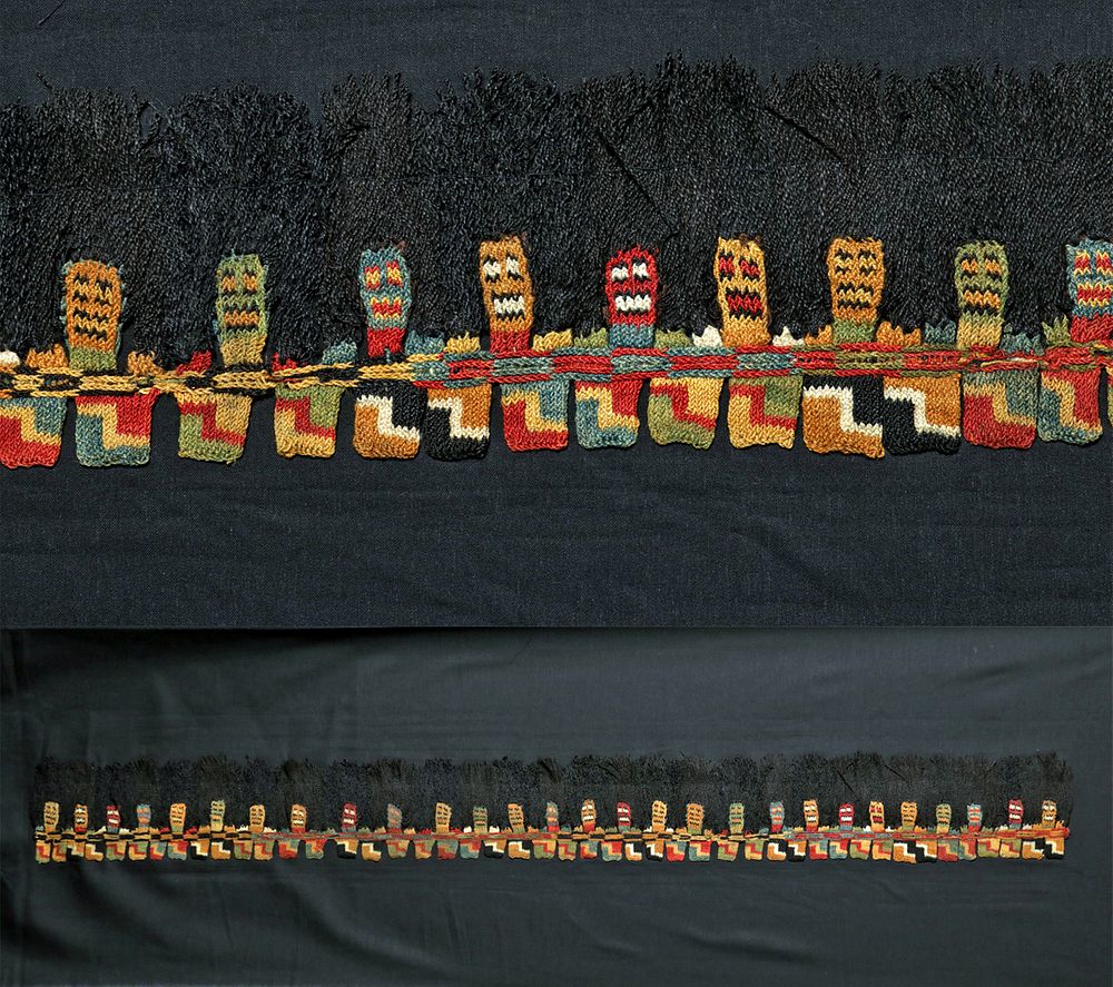 Appraisal: Proto-Nazca Wool Fringe Border Trophy Heads Originally Listed At Pre-Columbian