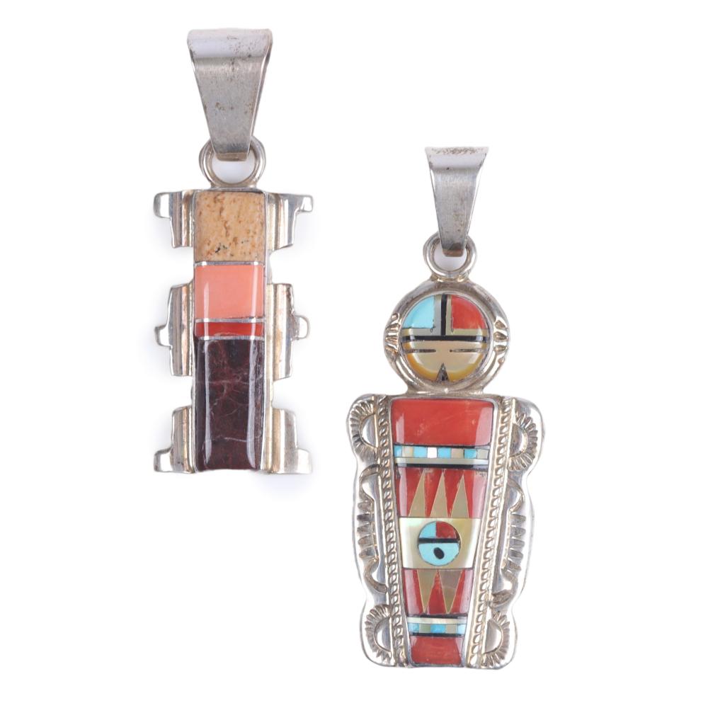 Appraisal: TWO RAYLAN PATTY EDAAKIE ZUNI NATAIVE AMERICAN STERLING SILVER INLAY