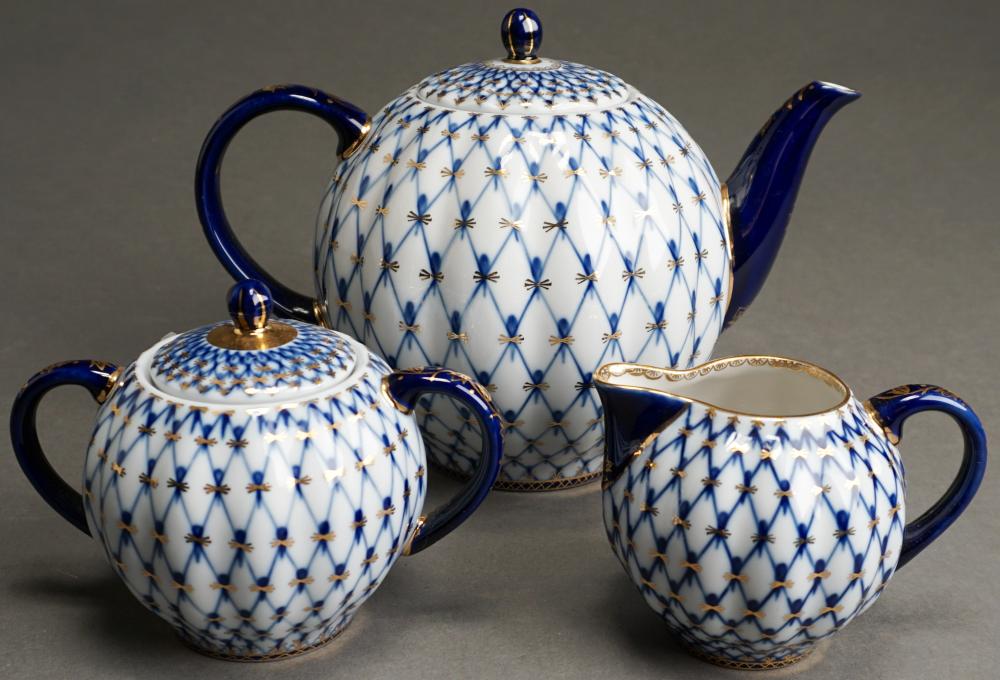 Appraisal: Russian Blue and White Porcelain Three-Piece Tea Set