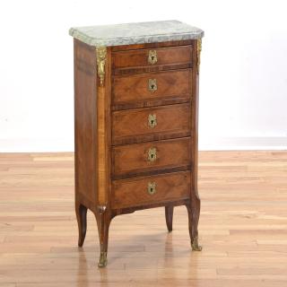 Appraisal: Louis XVI marble top rosewood semanier Louis XVI marble top